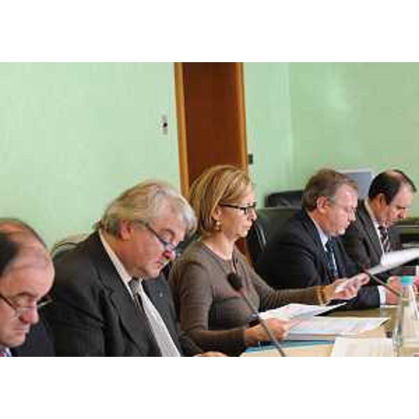 Gli assessori regionali R.Molinaro (Istruzione, Università, Ricerca), E.De Anna (Cultura, Sport, Relazioni internazionali e comunitarie), S.Savino (Finanze, Patrimonio, Programmazione), A. Garlatti (Funzione pubblica, Autonomie locali, Riforme) e C.Violino (Risorse rurali, agroalimentari e forestali) riuniti in Giunta regionale. (Trieste 03/02/11)