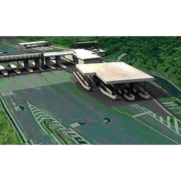 Rendering del progetto di Autovie Venete per la riorganizzazione del casello della A4 alla barriera Trieste Lisert. (Febbraio 2011)